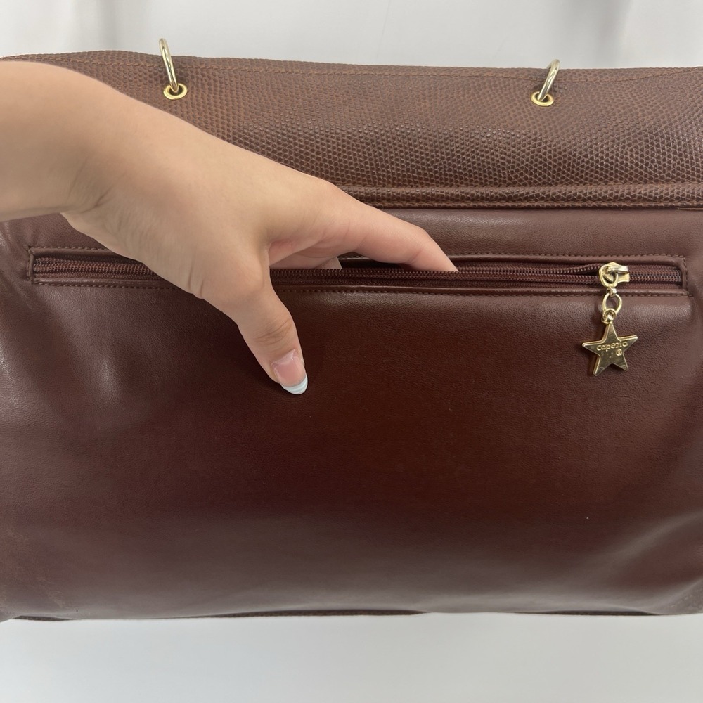 Vintage Capezio Brown Leather Bag Laptop Briefcase Snake Print Gold Tone - Picture 4 of 14